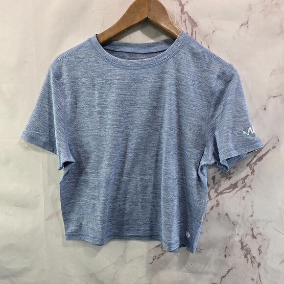 Rhoback T Shirt Womens XS Blue Short Sleeve Boxy Heathered Drift Crop Alliant - Picture 1 of 11